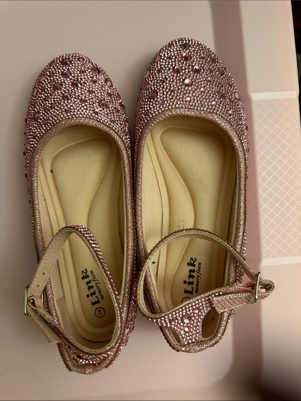 Link Girls' Pink Glitter Rhinestone Mary Jane Flats